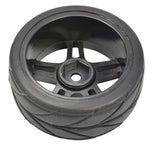 Apex RC Products 1/10 On-Road Black Split 5 Spoke Wheels & V Tread Rubber Tire Set #5001