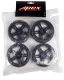 Apex RC Products 1/10 On-Road Black Split 5 Spoke Wheels & V Tread Rubber Tire Set #5001