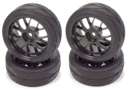 Apex RC Products 1/10 On-Road Black Mesh Wheels & V Tread Rubber Tire Set #5002