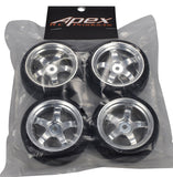 Apex RC Products 1/10 On-Road Chrome 5 Spoke Wheels & V Tread Rubber Tire Set #5005
