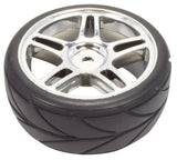 Apex RC Products 1/10 On-Road Chrome Split 5 Spoke Wheels & V Tread Rubber Tire Set #5006