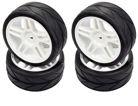Apex RC Products 1/10 On-Road White Split 5 Spoke Wheels & V Tread Rubber Tire Set #5016