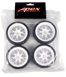 Apex RC Products 1/10 On-Road White Mesh Wheels & V Tread Rubber Tire Set #5017