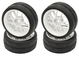 Apex RC Products 1/10 On-Road White Mesh Wheels & V Tread Rubber Tire Set #5017