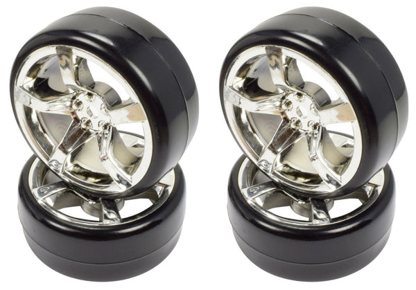 Apex RC Products 1/10 On-Road Chrome 5 Spoke Wheels & Drift Tire Set #5030
