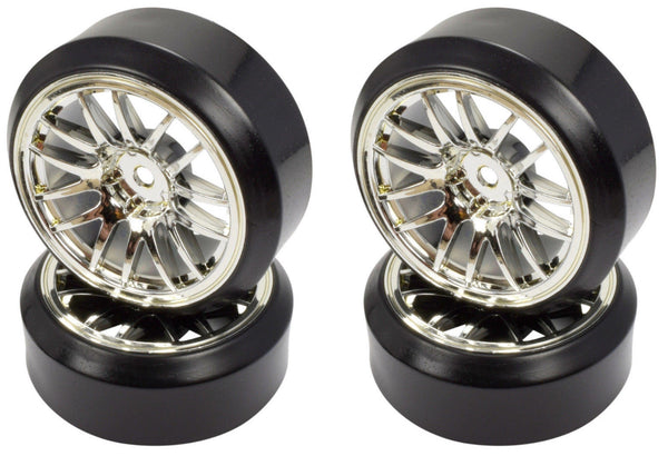 Apex RC Products 1/10 On-Road Chrome Split 7 Spoke Wheels & Drift Tire Set #5033