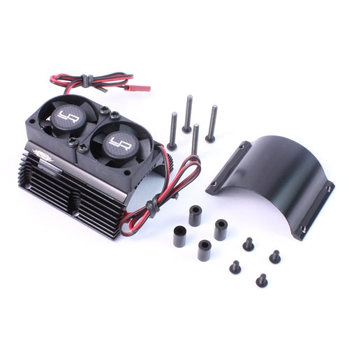Yeah Racing Black 1/8 Aluminum Motor Heat Sink W/ Dual Cooling Fans YA-0261BK